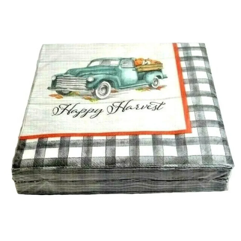 Happy Harvest Truck 2-Ply Party Paper Napkins 36-Count Pumpkins Checks